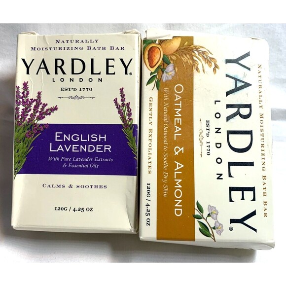 Lot of 2 Vintage Yardley Bar Soap Lavender and Oatmeal & Almond Boxes Some Wear - Picture 1 of 4